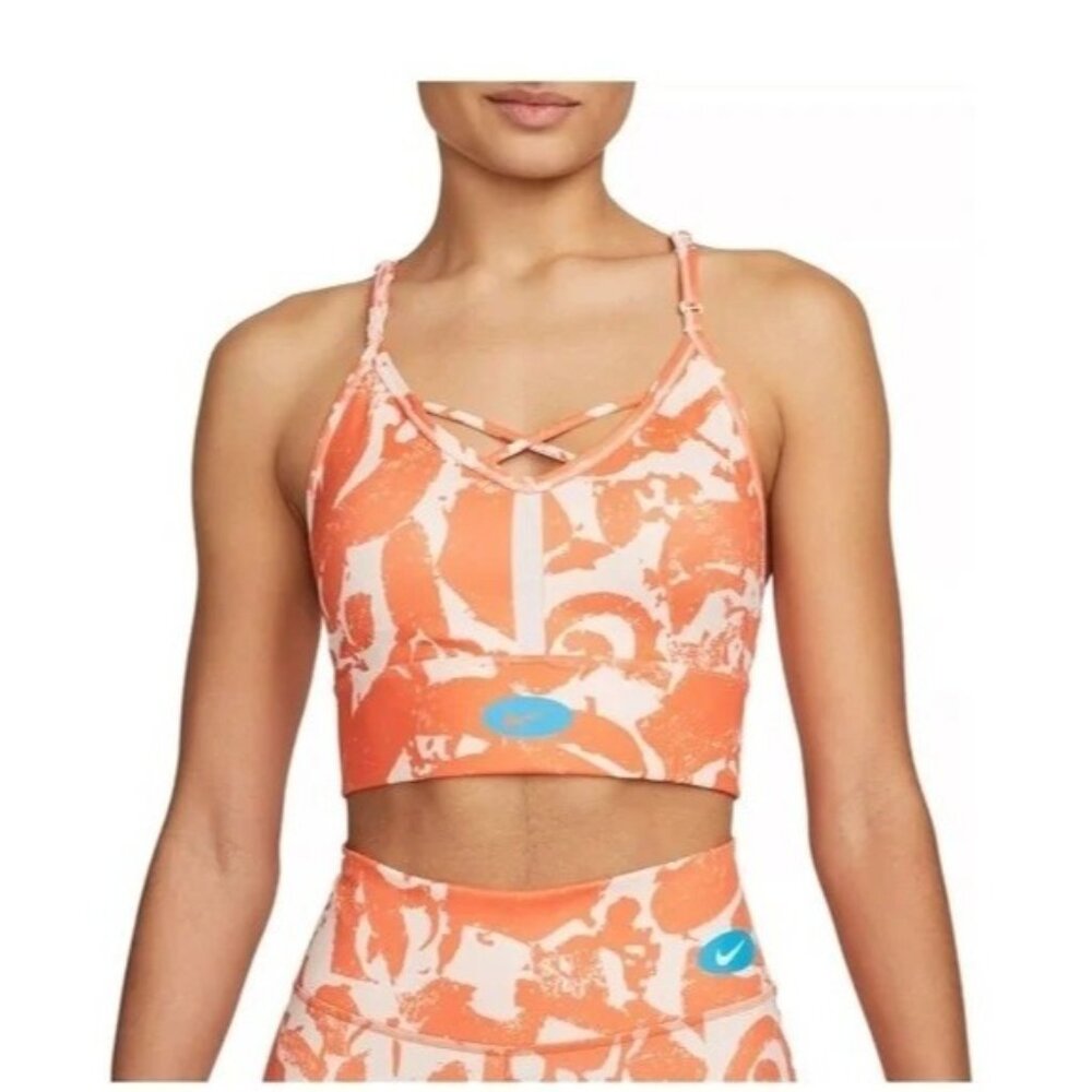 Nike Womens Dri-FIT Indy Icon Clash Sports Bra DM0668-817 Orange Camo Size Small